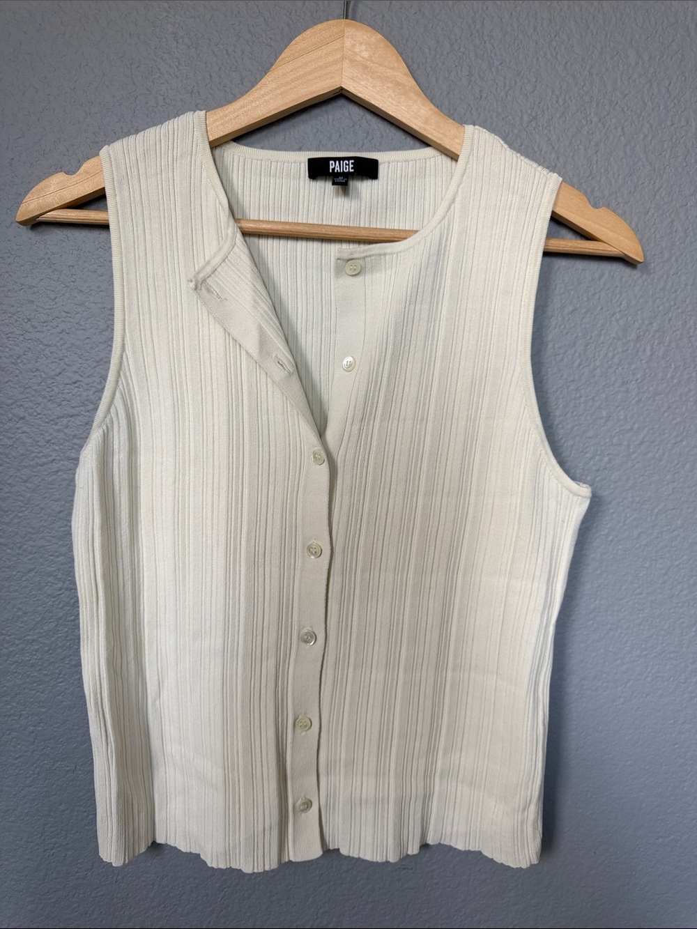 PAIGE Ivory Ribbed Button-Front Sleeveless Top